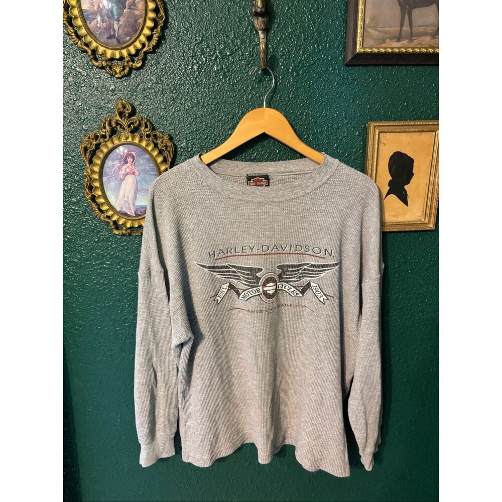 Vintage Harley Davidson Long Sleeve Thermal Waffle Weave Size Large